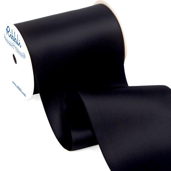 Ribbli black 4 inches 10 yard satin ribbon for wedding or celebration - Picture 1 of 4